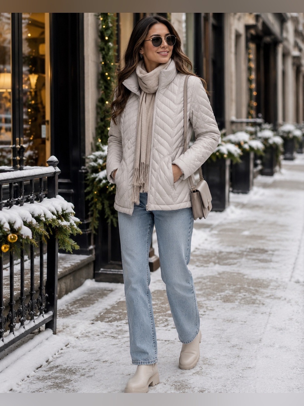 Kenneth Cole Reaction Puffer Jacket Women’s M Ivory Cream, Quilted, Down.
